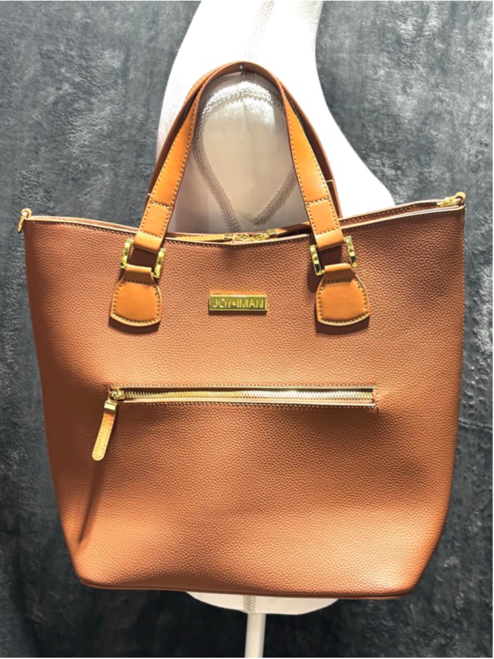 Joy & Iman Pebbled Leather Tote Organizer in Nutmeg Tan Preppy Office EUC
